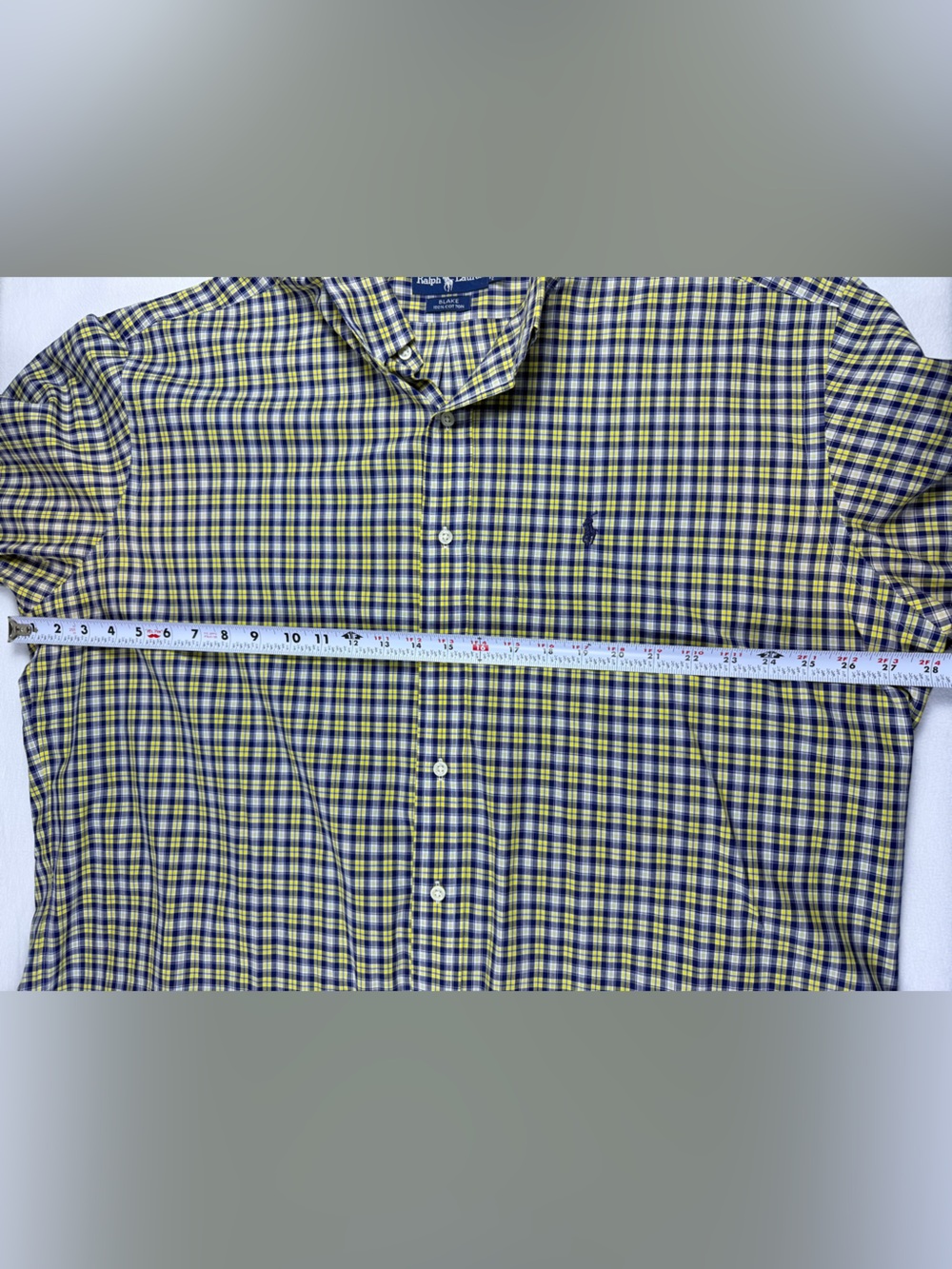 Ralph Lauren Blake Mens Short Sleeve Button Down Shirt XL Yellow Blue Plaid - Picture 4 of 6
